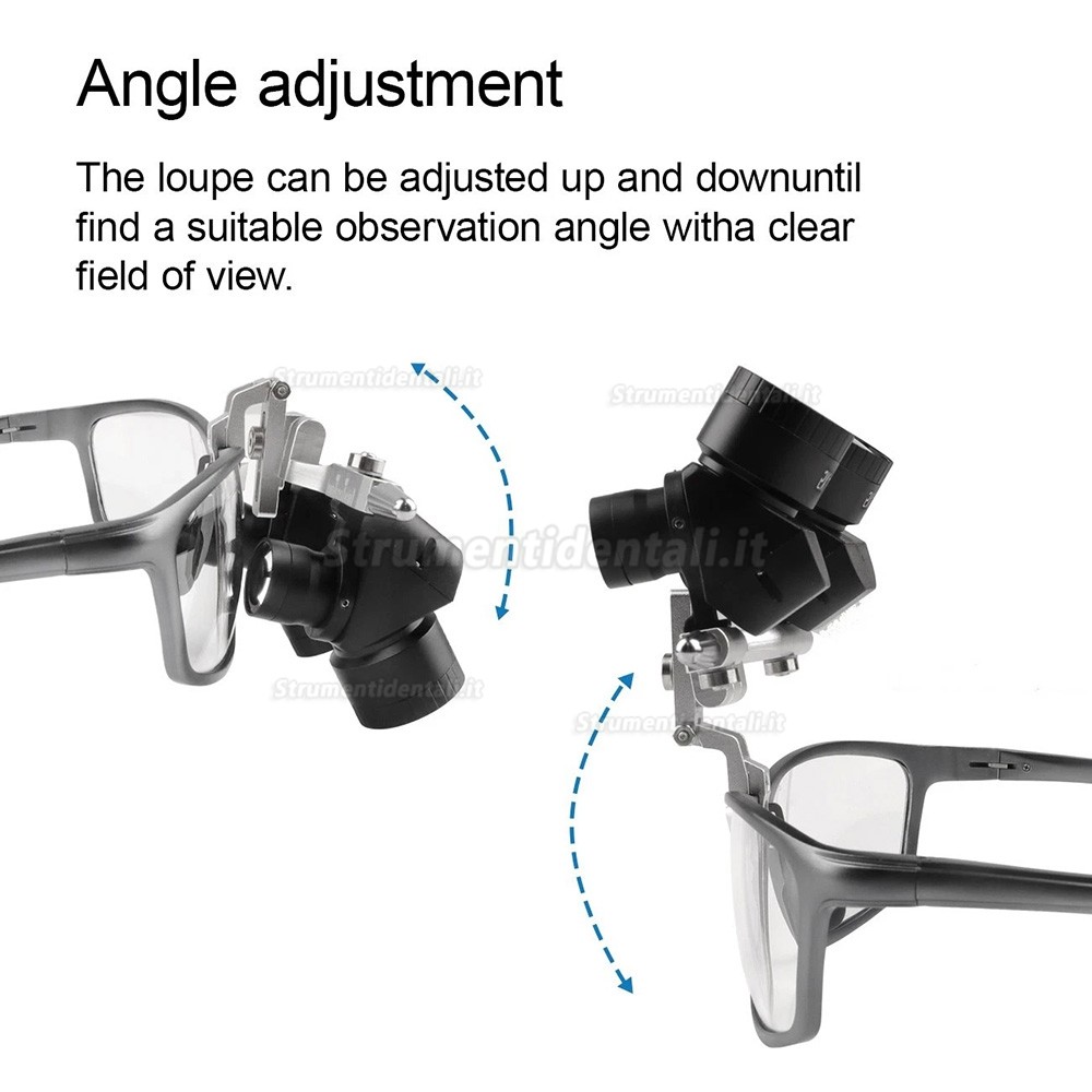 Occhiali ingrandenti binoculari Ergo dentali 5,0X 48&deg; con faro LED dentale 5W